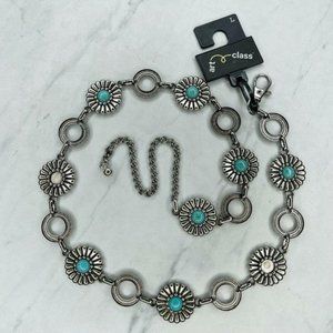 Art Class Silver Tone Faux Turquoise Floral Chain Link Belt Size Large Youth